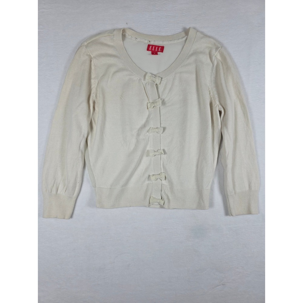 Elle Bow Front Cardigan Coquette Sheer Back Sweater Small Cream Ivory Balletcore